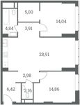 Планировка 2-комнатной квартиры, 83,12 м2
