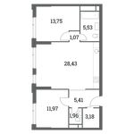 Планировка 2-комнатной квартиры, 71,3 м2