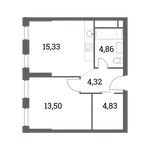 Планировка 2-комнатной квартиры, 42,84 м2