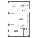 Планировка 2-комнатной квартиры, 68,54 м2