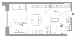 Планировка квартиры студии, 38,63 м2
