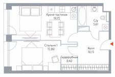 Планировка 1-комнатной квартиры, 51,68 м2
