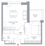 Планировка 1-комнатной квартиры, 61,41 м2