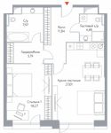 Планировка 2-комнатной квартиры, 74,97 м2