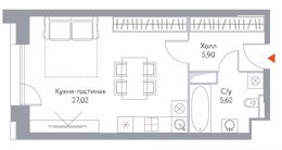 Планировка квартиры студии, 38,54 м2