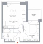 Планировка 1-комнатной квартиры, 61,2 м2
