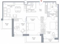 Планировка 3-комнатной квартиры, 128,34 м2