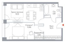 Планировка 1-комнатной квартиры, 51,68 м2