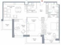 Планировка 3-комнатной квартиры, 128,35 м2