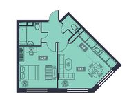 Планировка 2-комнатной квартиры, 46,5 м2