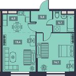 Планировка 2-комнатной квартиры, 42,6 м2
