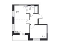 Планировка 1-комнатной квартиры, 37,75 м2