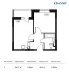 Планировка 1-комнатной квартиры, 34,87 м2