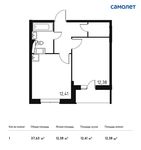 Планировка 1-комнатной квартиры, 37,63 м2