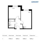 Планировка 1-комнатной квартиры, 37,43 м2