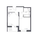 Планировка 1-комнатной квартиры, 35,55 м2