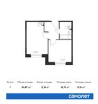 Планировка 1-комнатной квартиры, 33,87 м2