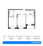 Планировка 2-комнатной квартиры, 54,42 м2