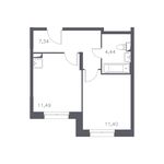 Планировка 1-комнатной квартиры, 34,67 м2