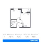 Планировка 1-комнатной квартиры, 34,29 м2