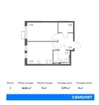 Планировка 1-комнатной квартиры, 34,24 м2