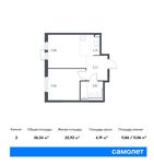 Планировка 2-комнатной квартиры, 36,34 м2