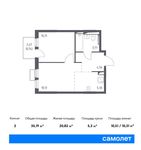 Планировка 2-комнатной квартиры, 35,19 м2