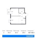 Планировка 2-комнатной квартиры, 37,1 м2