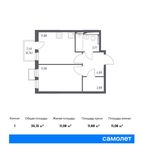 Планировка 1-комнатной квартиры, 35,15 м2
