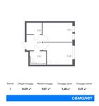 Планировка 1-комнатной квартиры, 34,39 м2