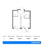 Планировка 1-комнатной квартиры, 32,95 м2