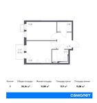 Планировка 1-комнатной квартиры, 35,16 м2