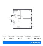 Планировка 2-комнатной квартиры, 35,46 м2