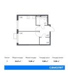 Планировка 1-комнатной квартиры, 34,41 м2