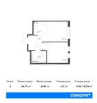 Планировка 2-комнатной квартиры, 34,77 м2