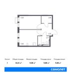 Планировка 1-комнатной квартиры, 34,41 м2