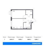 Планировка 1-комнатной квартиры, 34,43 м2