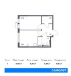 Планировка 1-комнатной квартиры, 34,41 м2