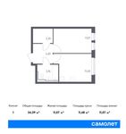 Планировка 1-комнатной квартиры, 34,39 м2