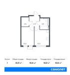 Планировка 1-комнатной квартиры, 32,21 м2