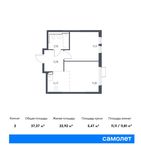Планировка 2-комнатной квартиры, 37,37 м2