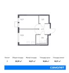 Планировка 1-комнатной квартиры, 32,29 м2