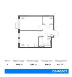 Планировка 1-комнатной квартиры, 34,42 м2