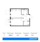 Планировка 1-комнатной квартиры, 34,23 м2