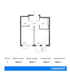 Планировка 1-комнатной квартиры, 32,95 м2