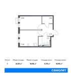 Планировка 1-комнатной квартиры, 34,18 м2