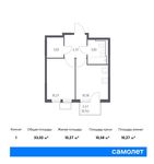 Планировка 1-комнатной квартиры, 33,02 м2