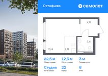 Планировка квартиры студии, 22,54 м2