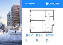 Планировка  1-комнатной квартиры, 32,67 м2