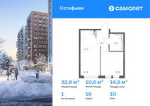 Планировка  1-комнатной квартиры, 32,81 м2